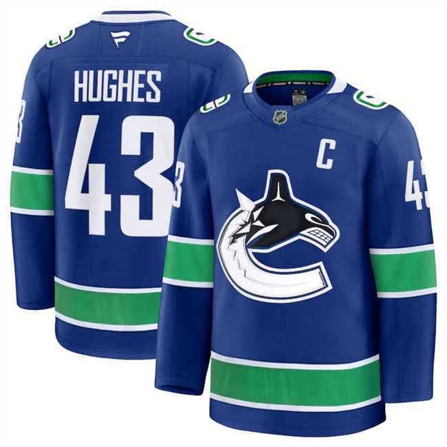 Men%27s Vancouver Canucks #43 Quinn Hughes Blue 2024-25 Home Stitched Hockey Jersey Dzhi->vancouver canucks->NHL Jersey